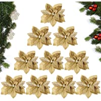 MEJOSER 10pcs Flores Navidad Artificiales Grandes 22cm con Purpurina Flores Pascua Ornamentos Adornos árbol Navidad…